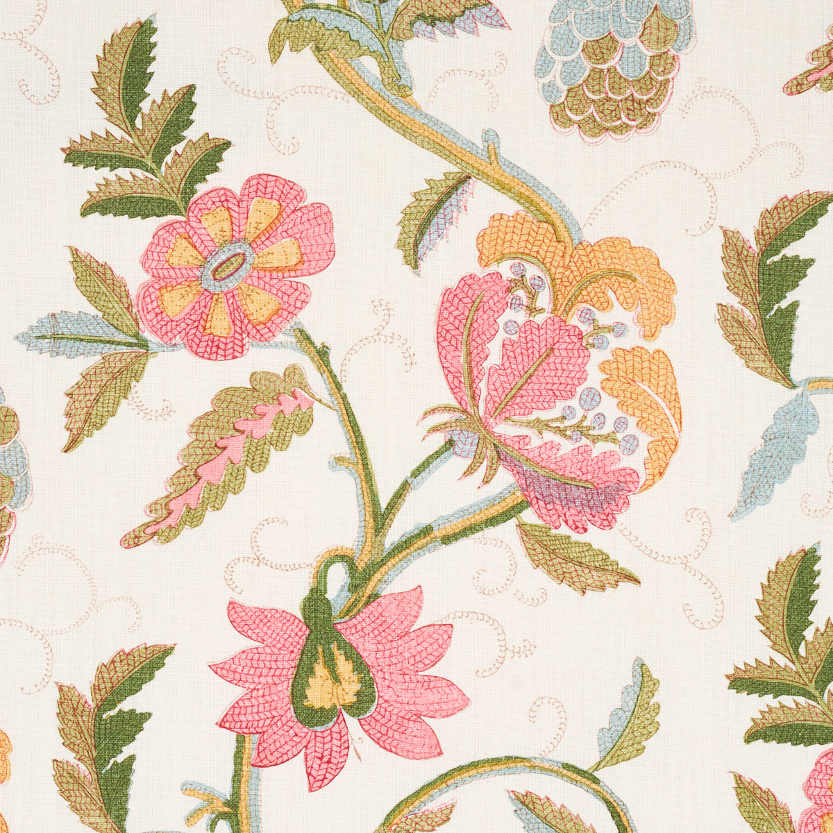 INDALI BORDERED LINEN | PINK AND LEAF