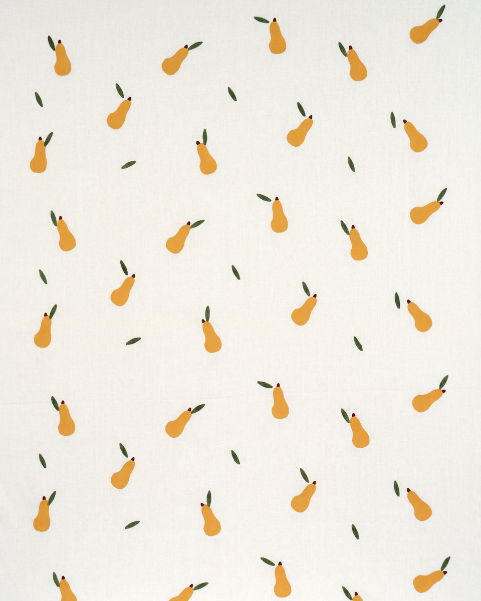 PEARS HAND BLOCK PRINT | GREEN AND OCHRE ON WHITE
