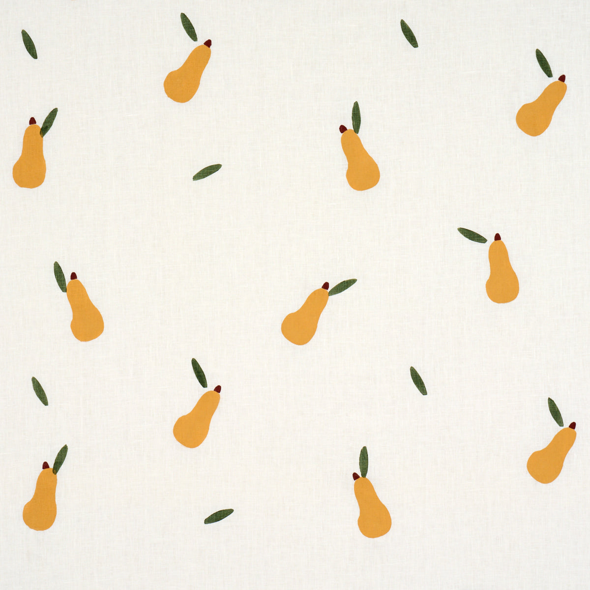 PEARS HAND BLOCK PRINT | GREEN AND OCHRE ON WHITE