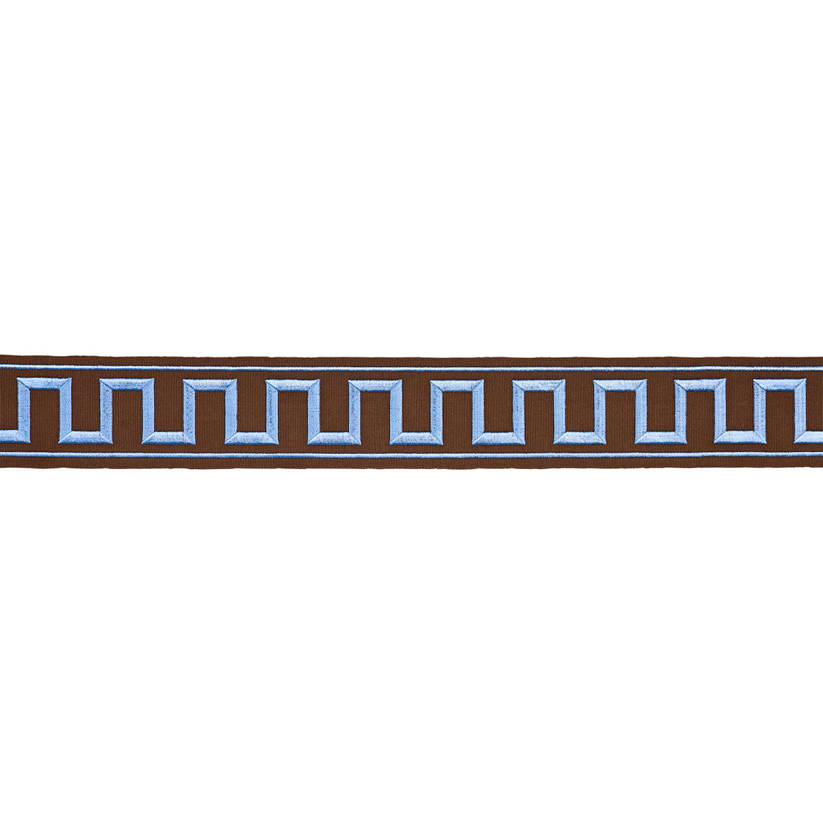 GREEK KEY EMBROIDERED TAPE | BLUE ON BROWN