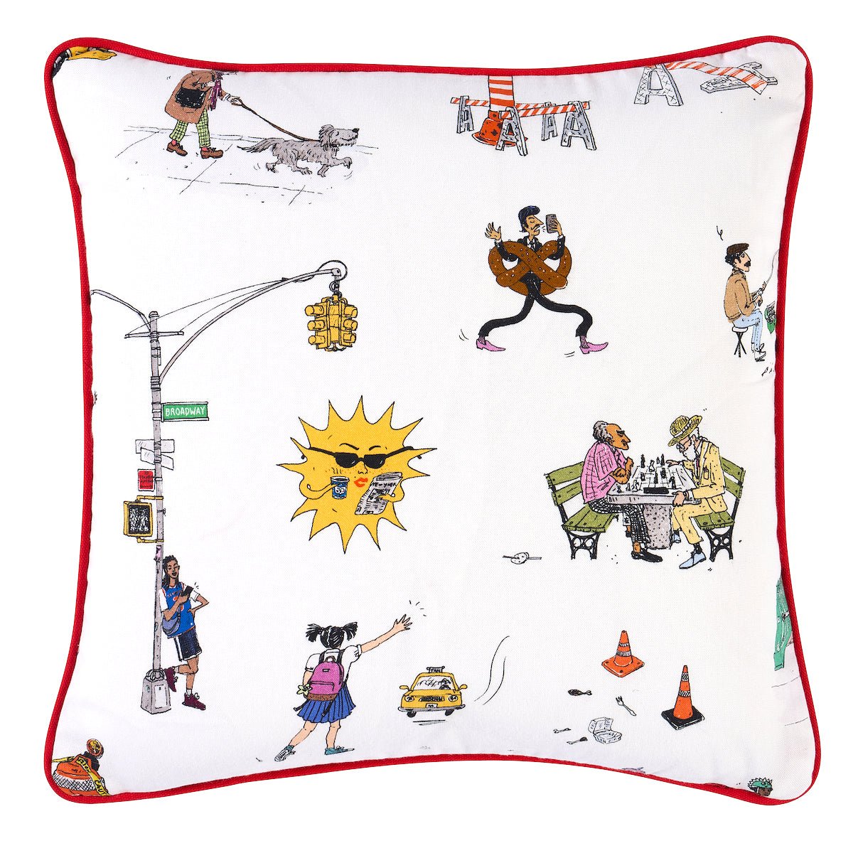 Street Scenes Pillow | Multicolor on White