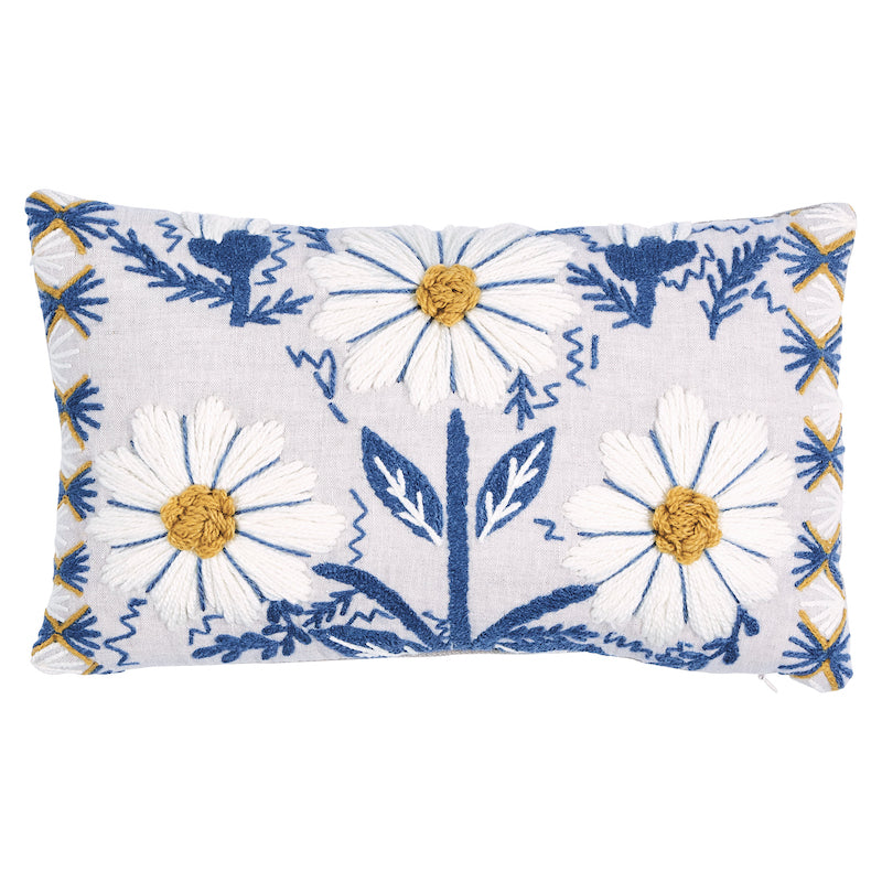 Cuscino ricamato Marguerite A | Blu e ocra