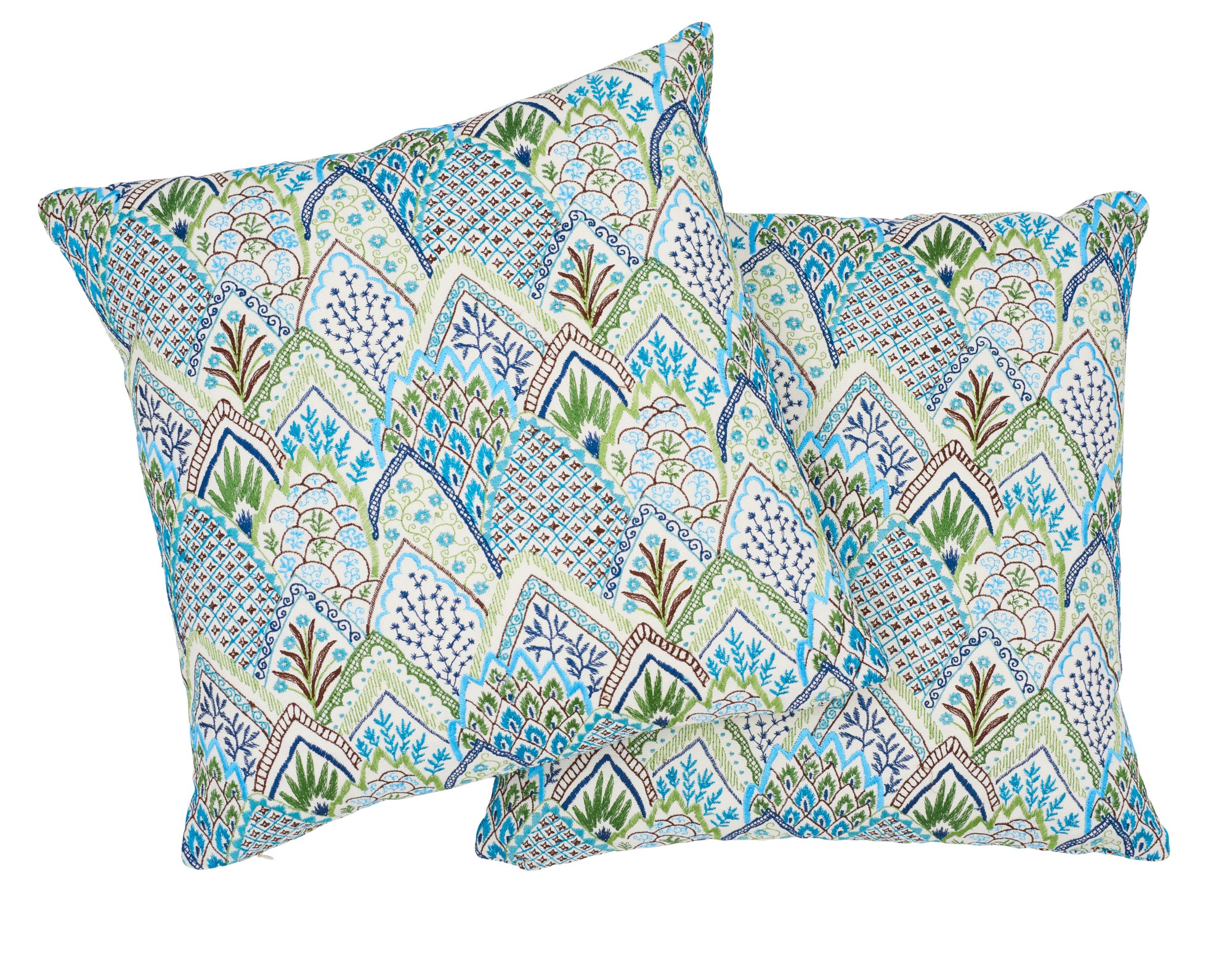 Albizia Embroidery Pillow | Blue & Green