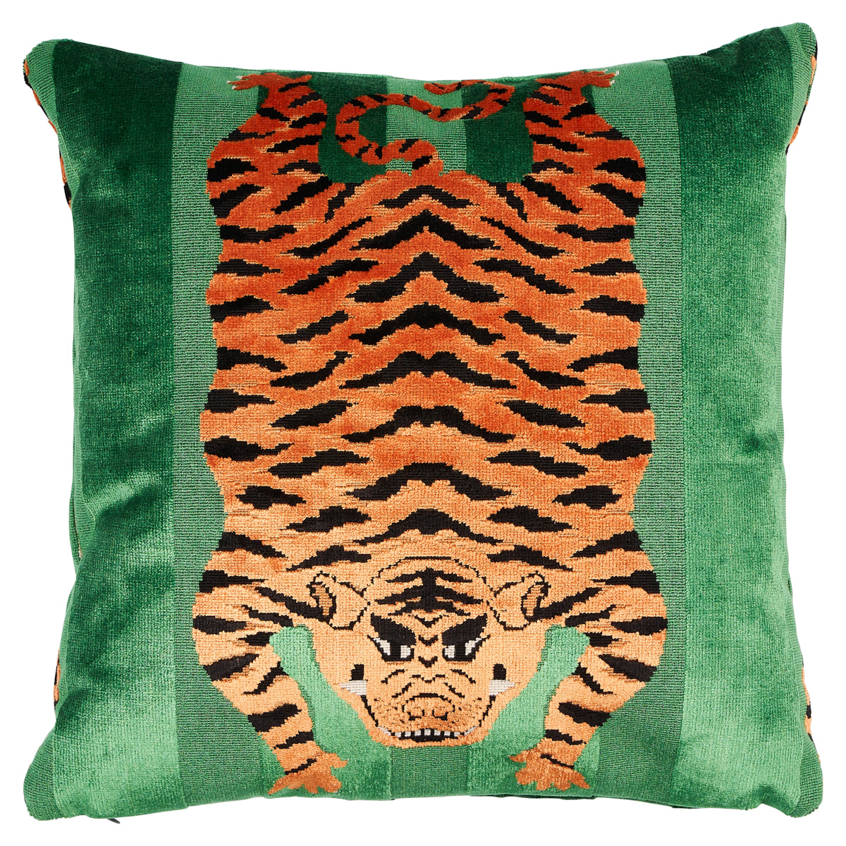 Jokhang Tiger Velvet Pillow | Green