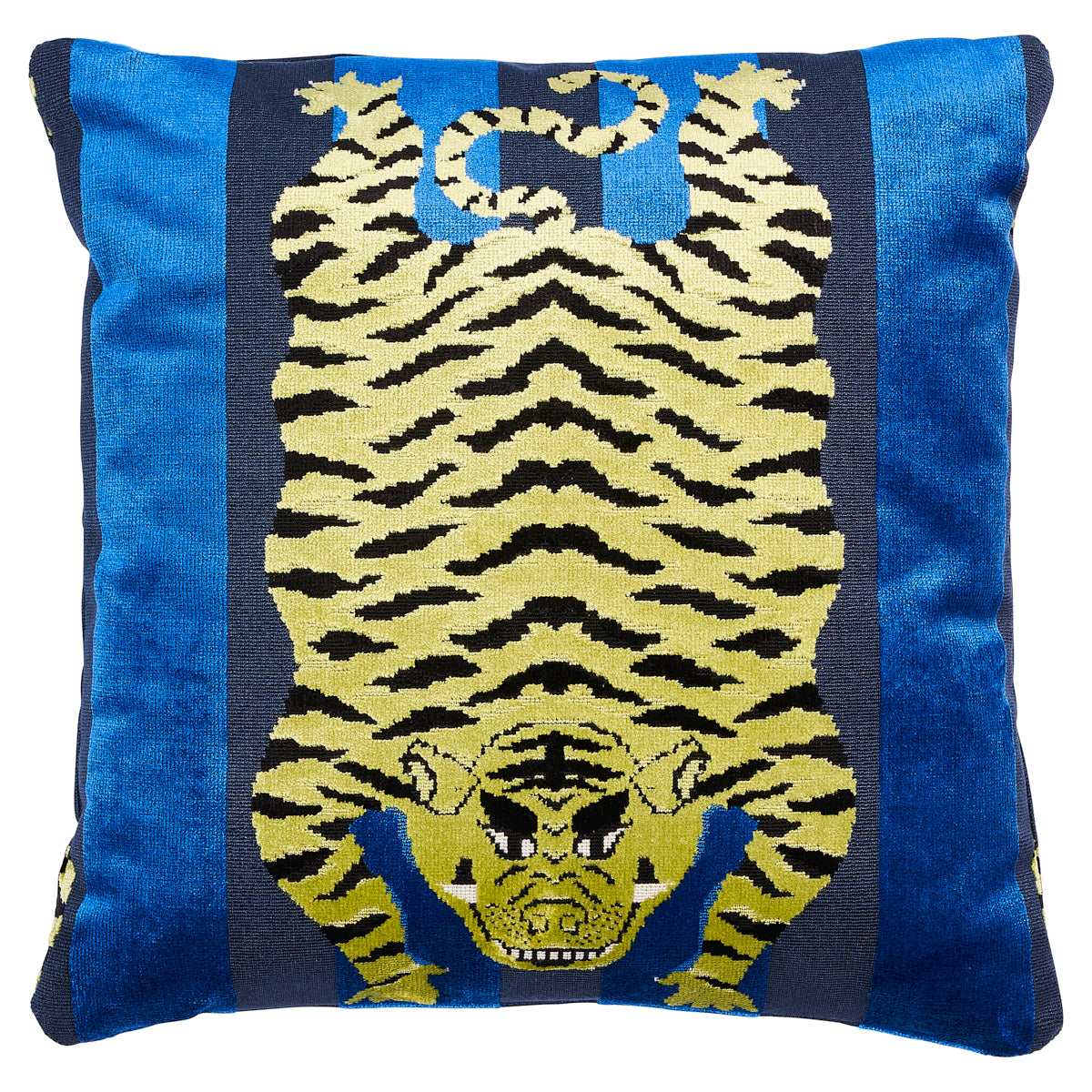Jokhang Tiger Velvet Pillow | Blue