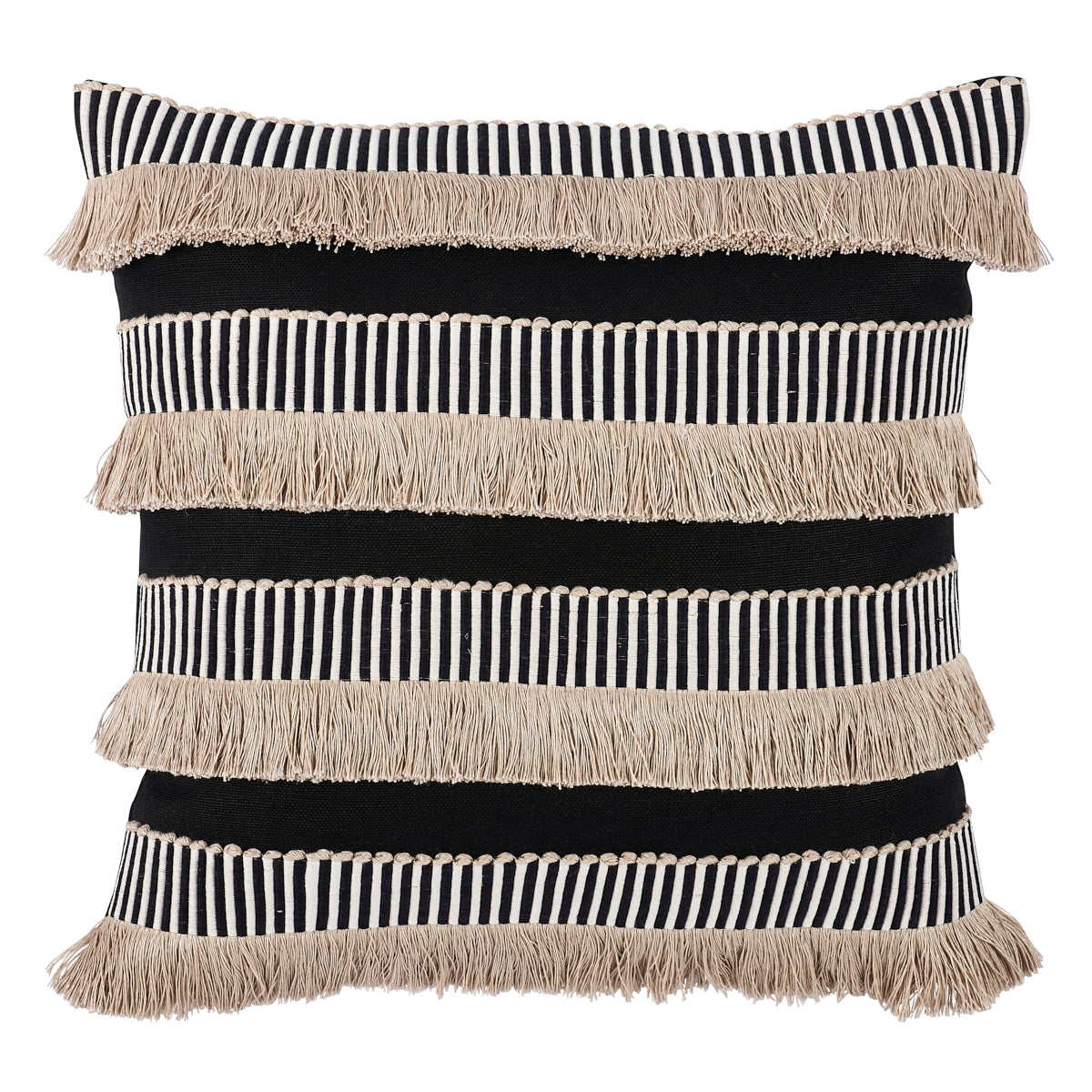 Graphic Fringe Pillow | Black