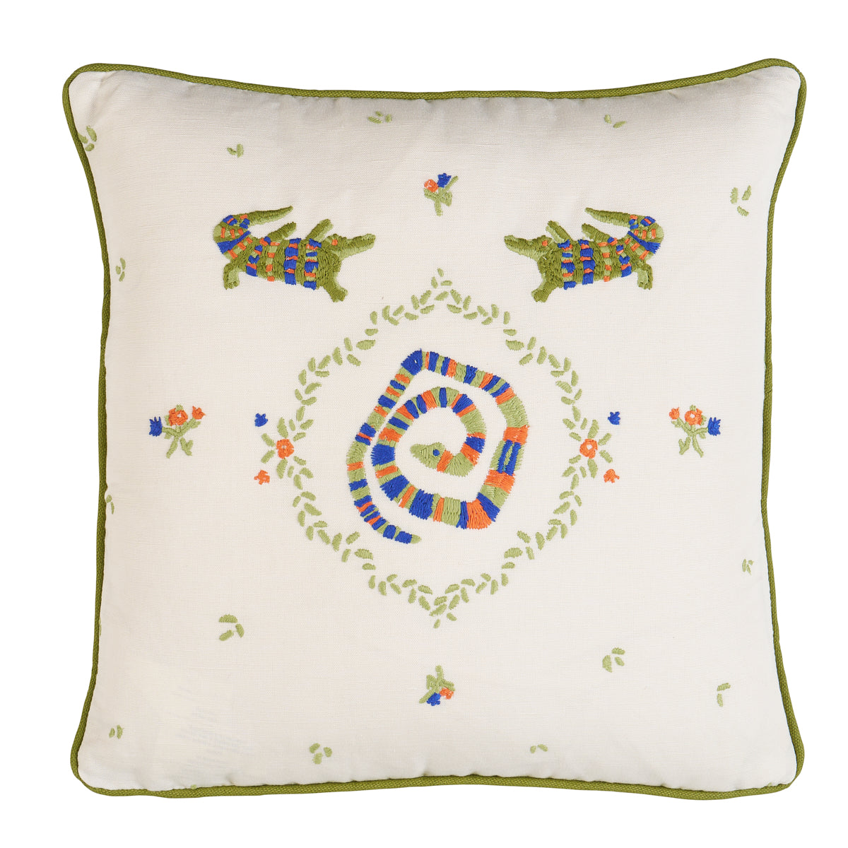 Reptilia Embroidery Pillow | Bright Multi on Ivory